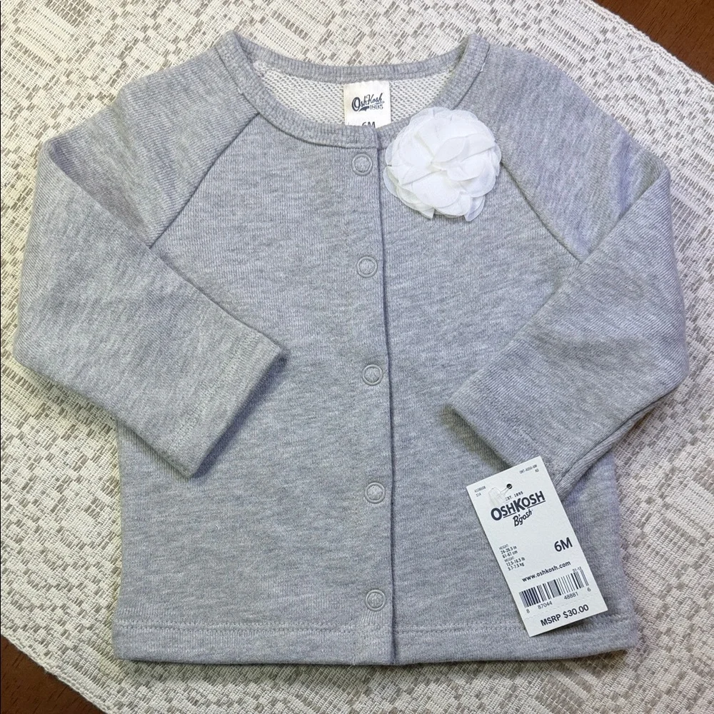 OshKosh B'gosh Light Gray Baby Sweater with White Flower